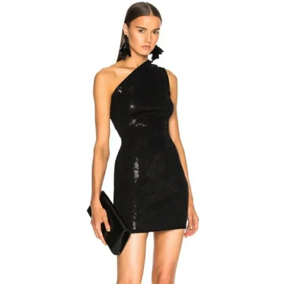 haney sequin dress Haney Black One Shoulder Sequin Valentina Sheath Mini Dress 4